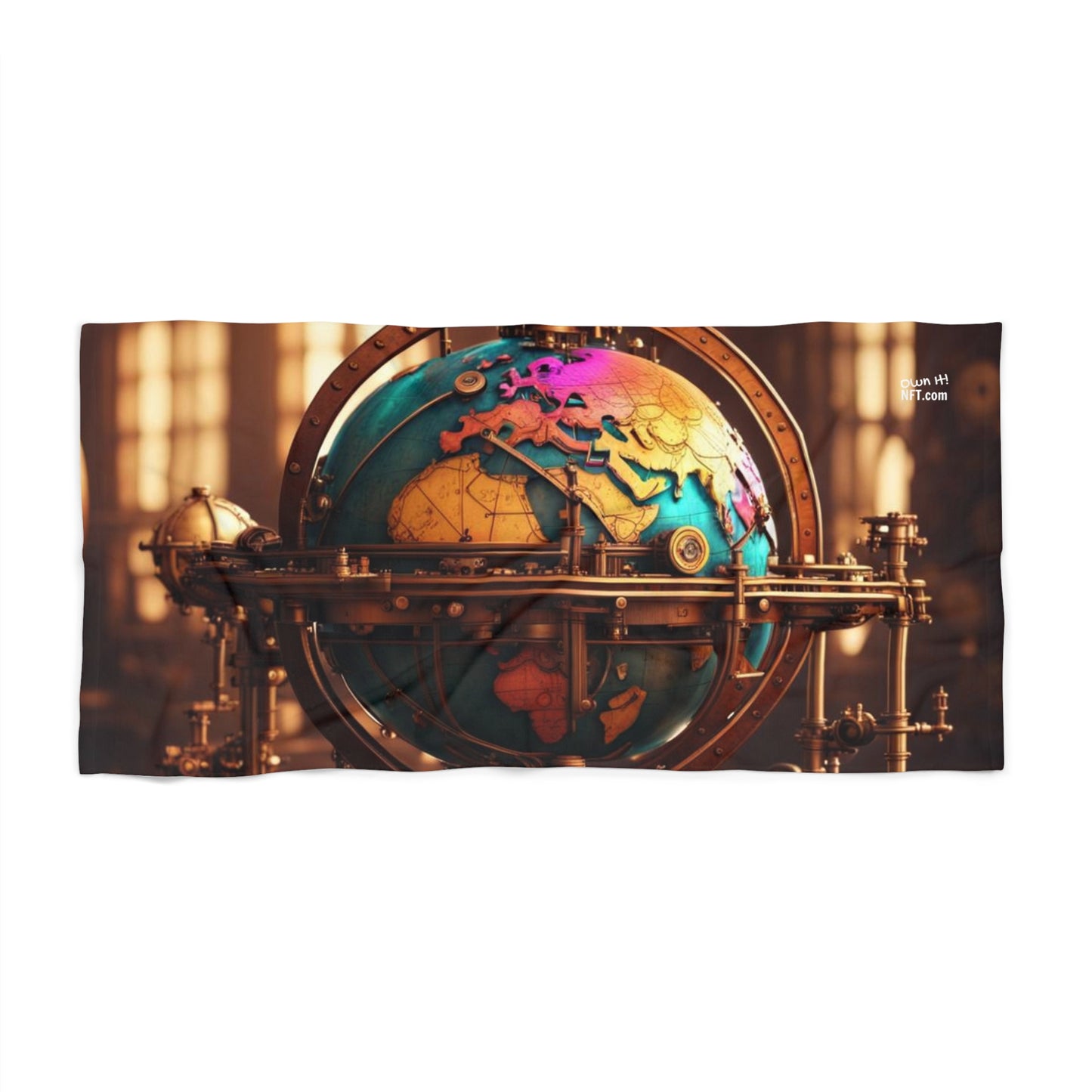 Steampunk World Globe NFT Art Beach Towel