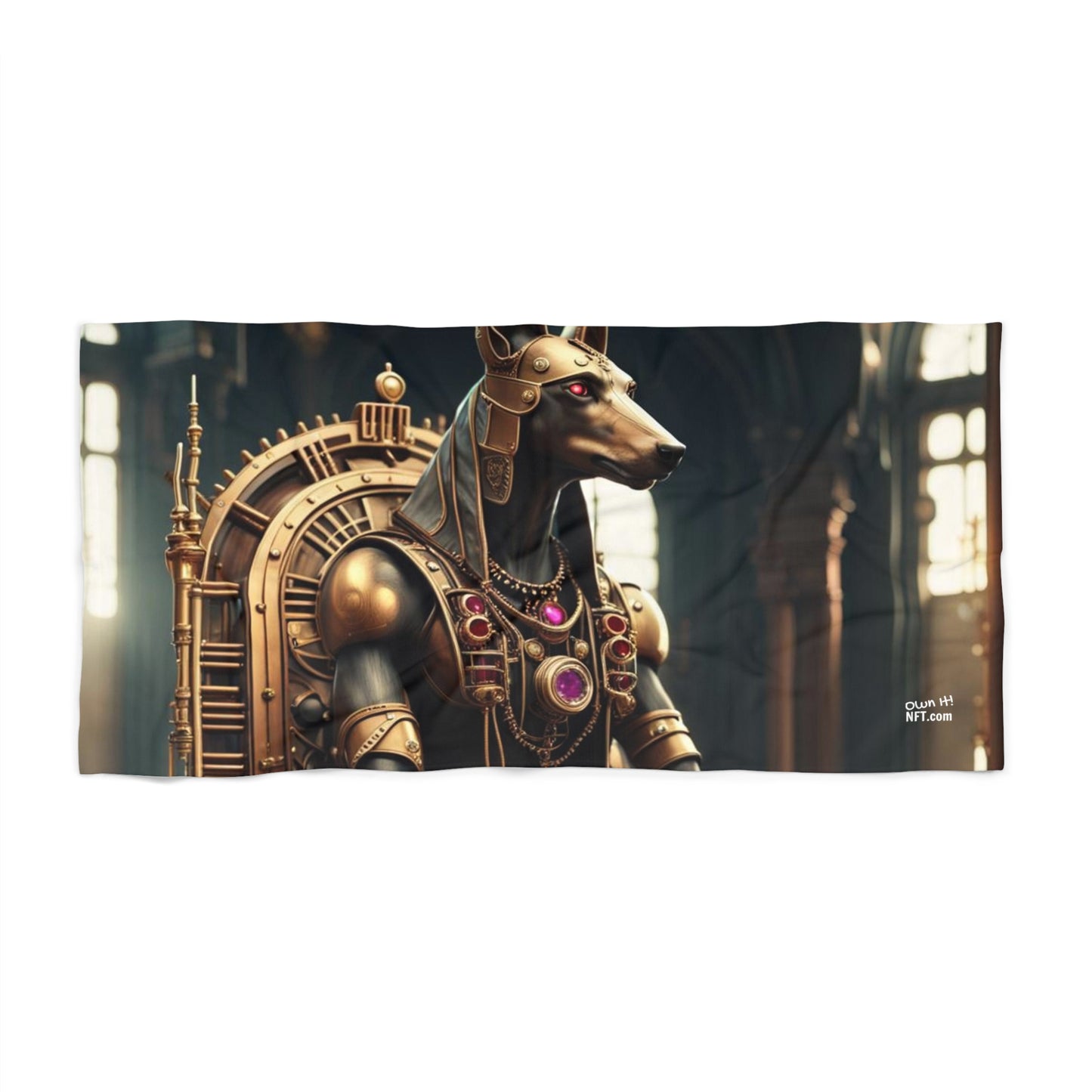 Steampunk Egyptian God Anubis NFT Art Beach Towel