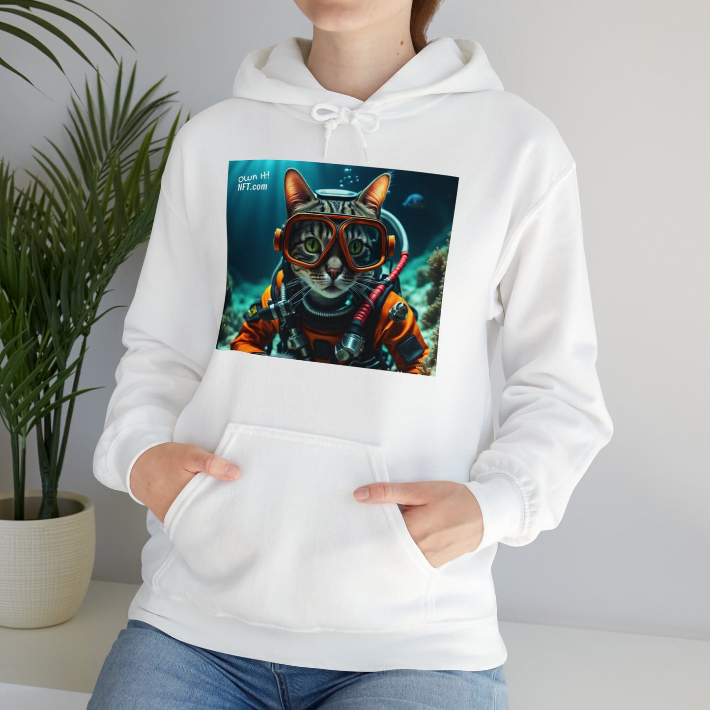 The Scuba Diver Cat Profession NFT Art Unisex Heavy Blend™ Hooded Sweatshirt