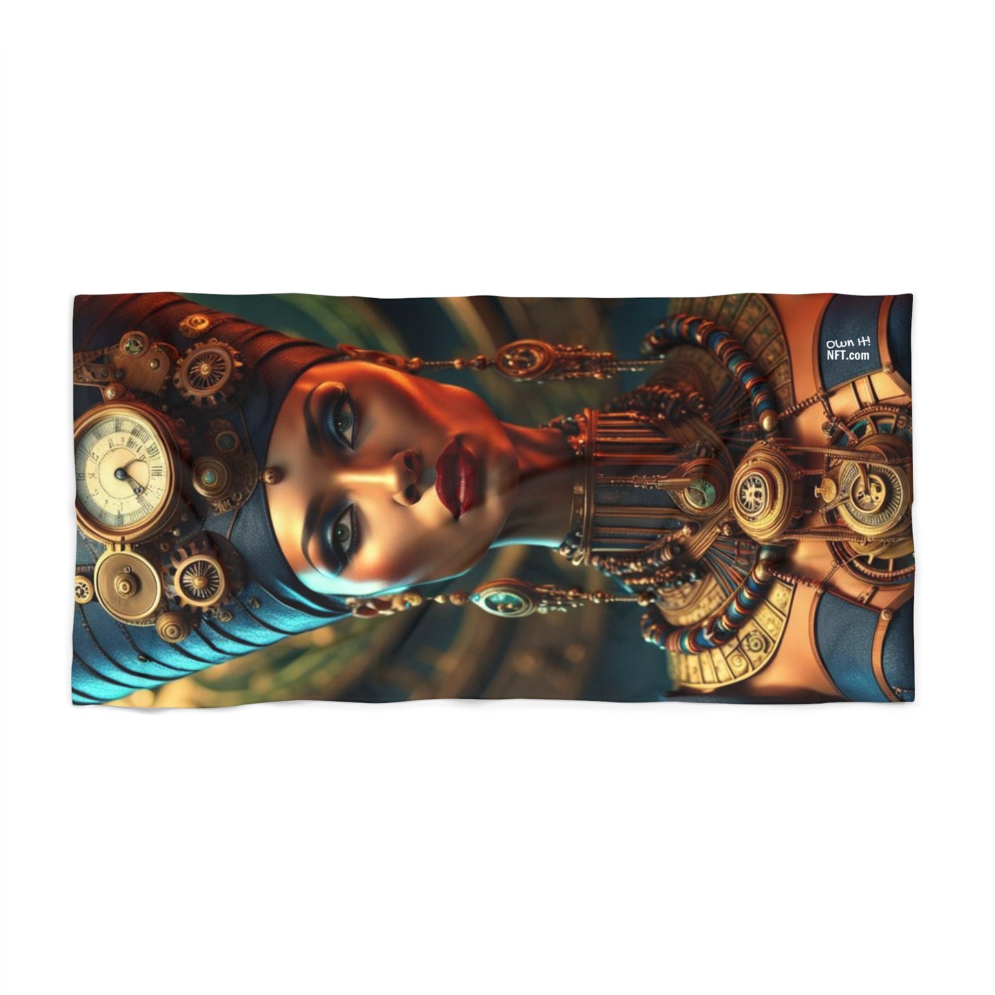 Steampunk Egyptian Queen Nefertiti NFT Art Beach Towel