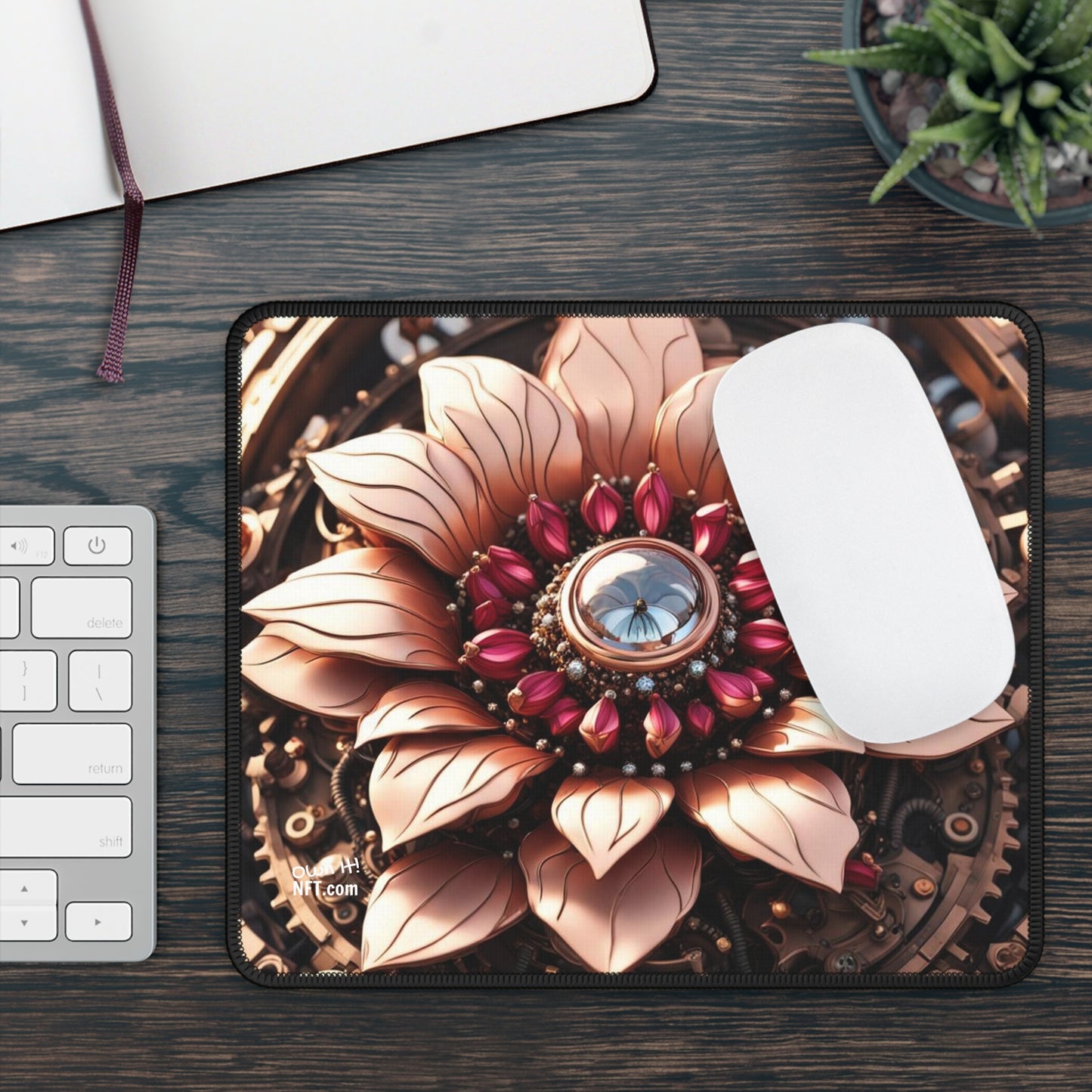 Steampunk Dahlia Flower NFT Art Gaming Mouse Pad