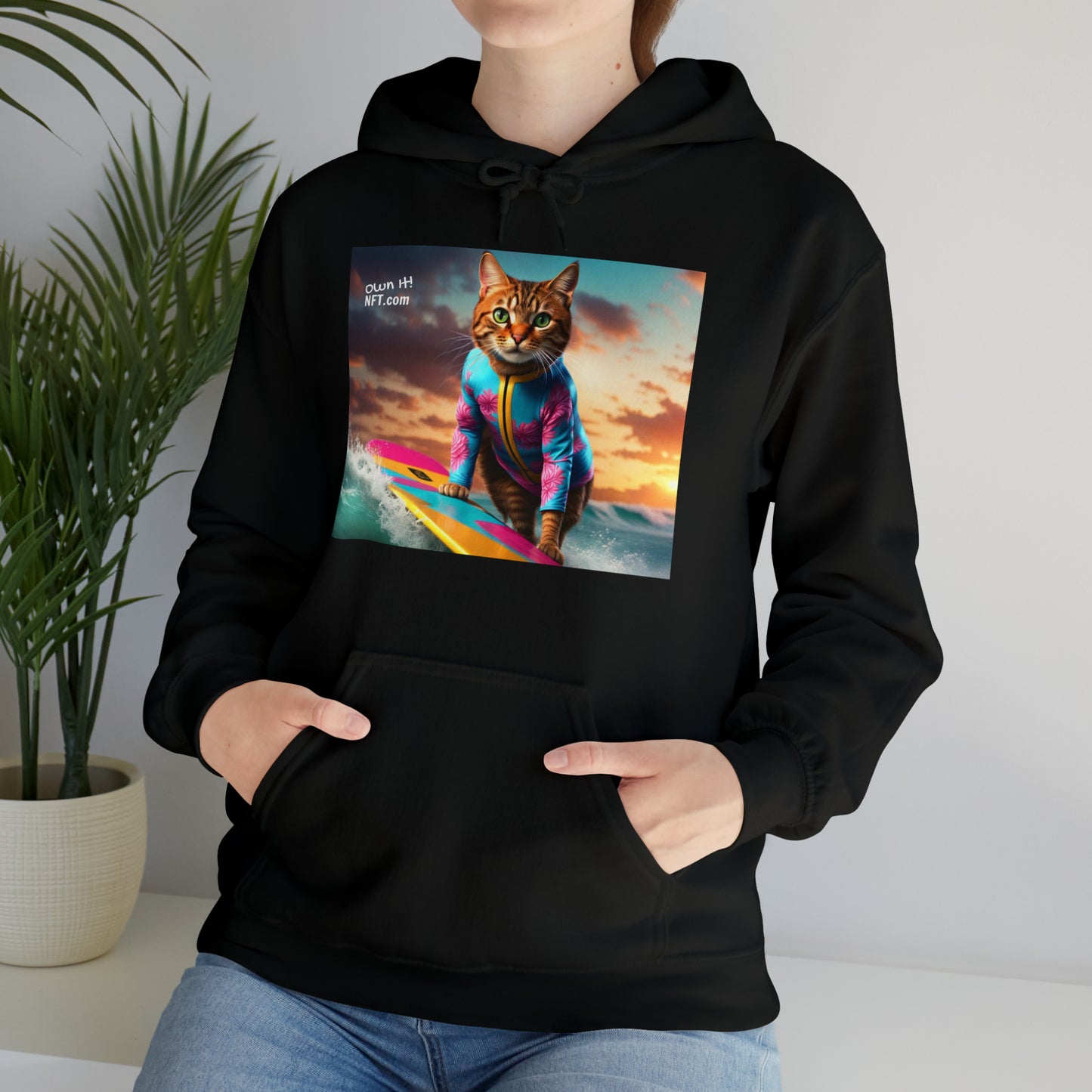 The Surf Instructor Cat Profession NFT Art Unisex Heavy Blend™ Hooded Sweatshirt