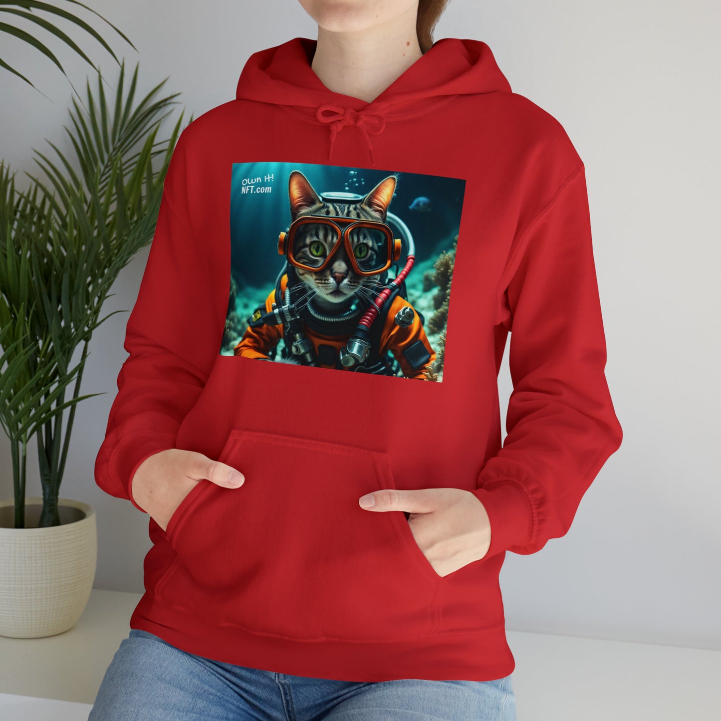 The Scuba Diver Cat Profession NFT Art Unisex Heavy Blend™ Hooded Sweatshirt