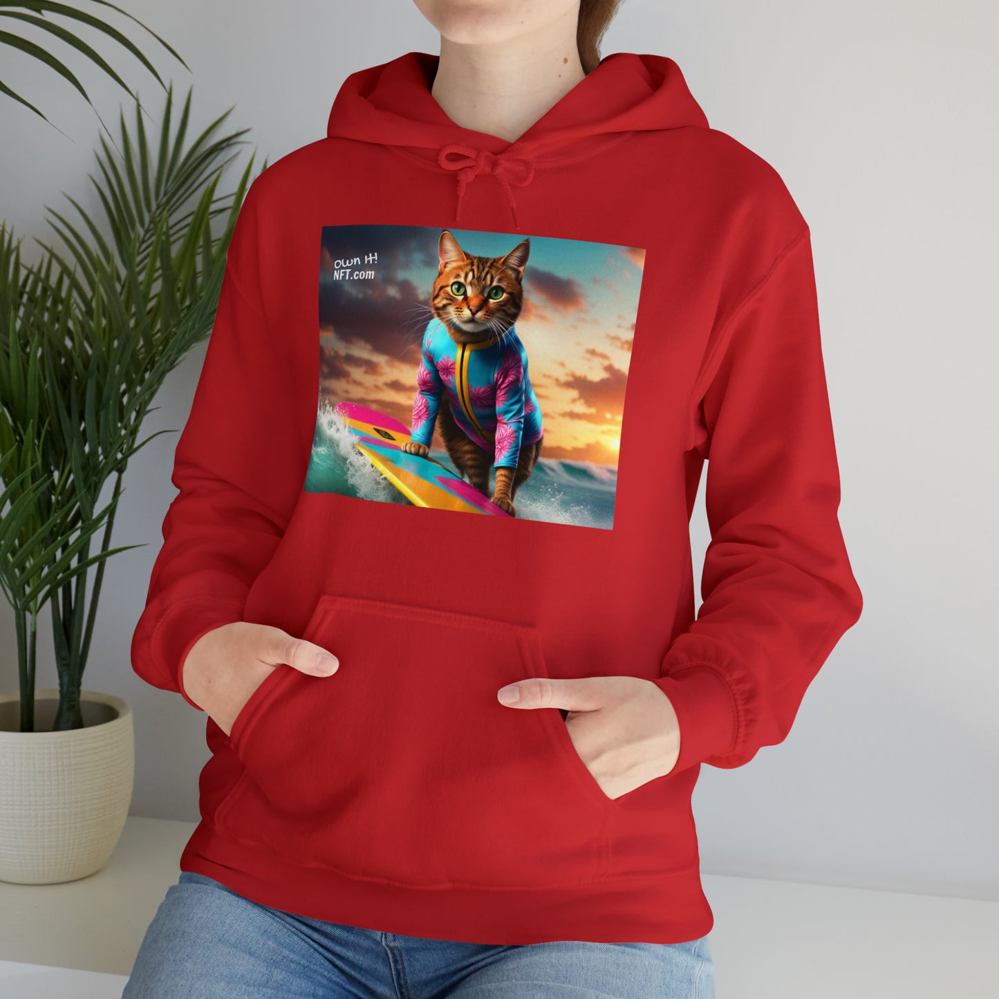 The Surf Instructor Cat Profession NFT Art Unisex Heavy Blend™ Hooded Sweatshirt