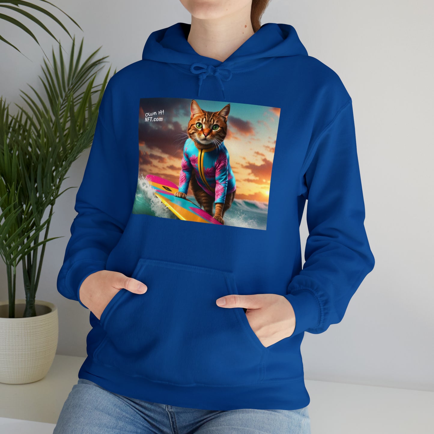 The Surf Instructor Cat Profession NFT Art Unisex Heavy Blend™ Hooded Sweatshirt