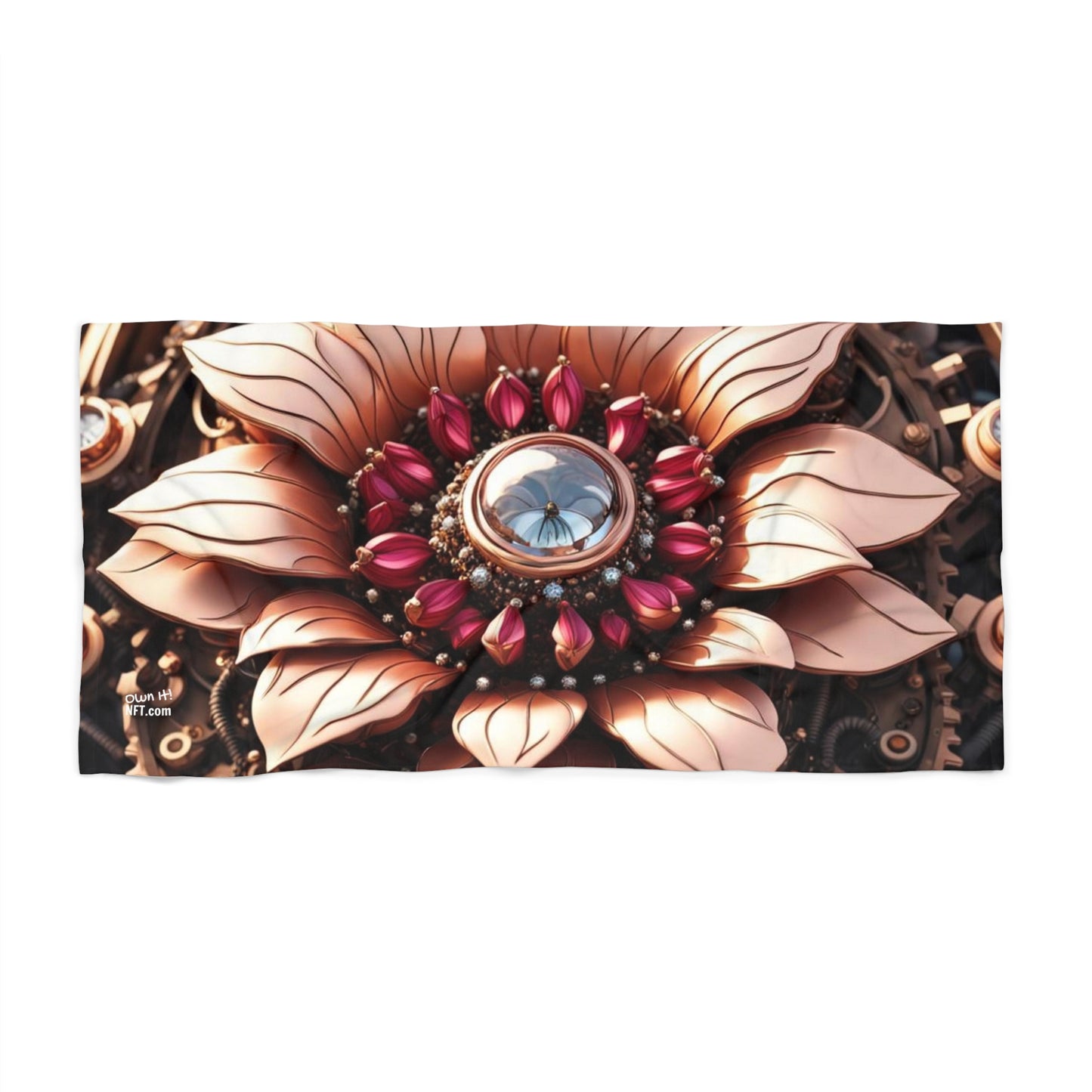 Steampunk Dahlia Flower NFT Art Beach Towel