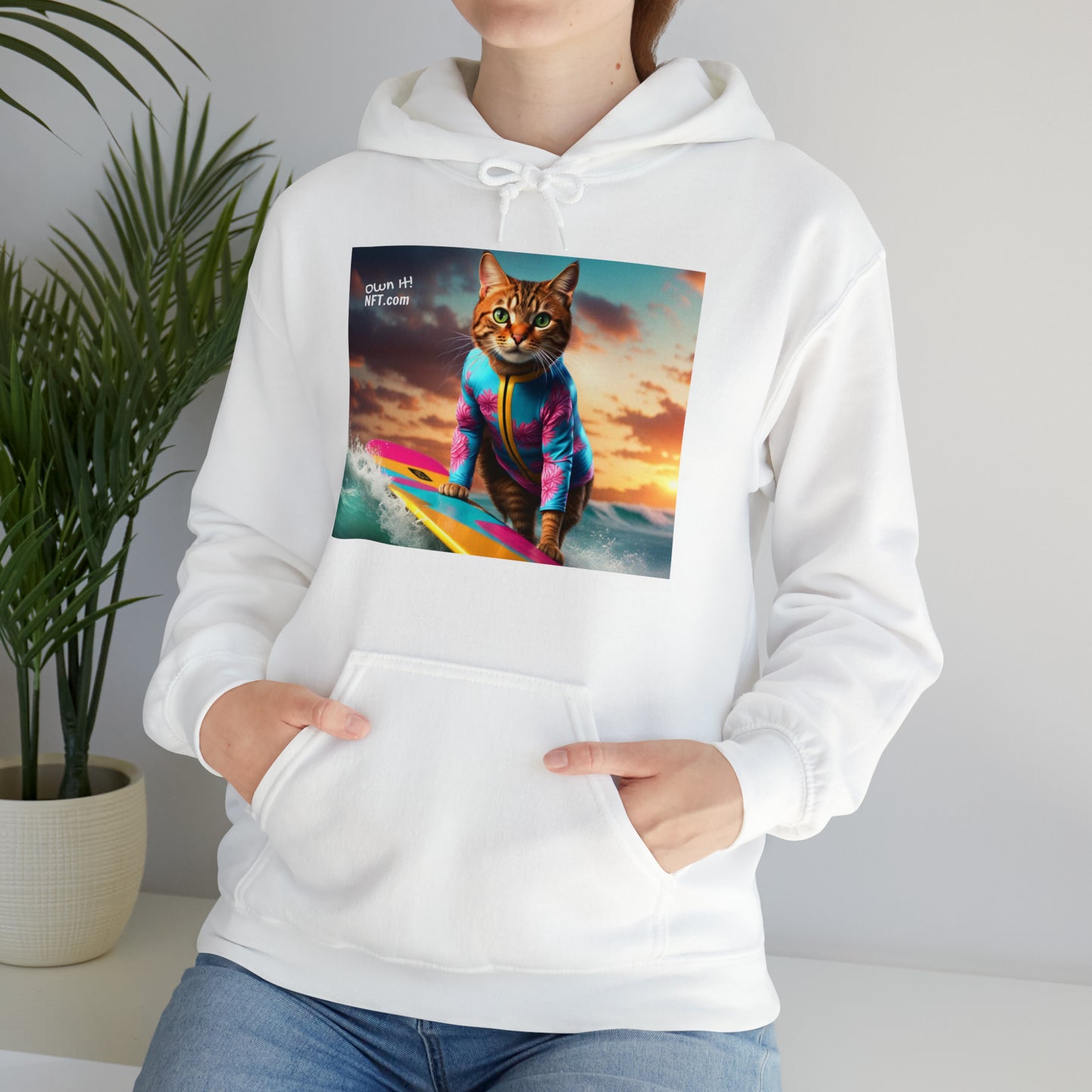 The Surf Instructor Cat Profession NFT Art Unisex Heavy Blend™ Hooded Sweatshirt