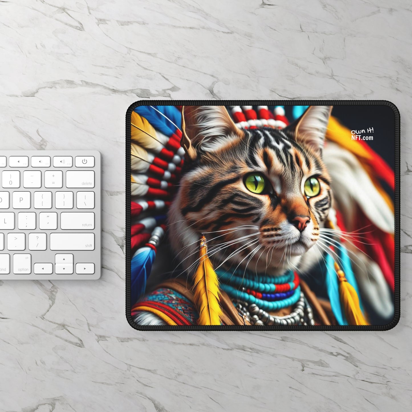 The American Indian Chief Cat Profession NFT Art Gaming Mouse Pad