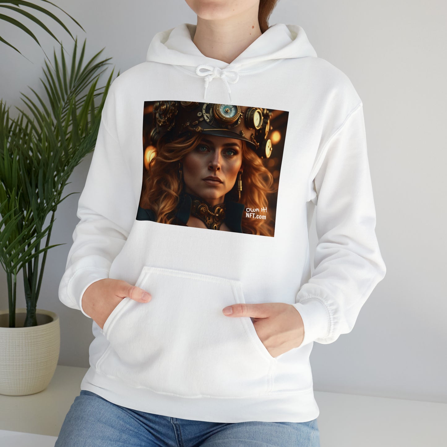 Steampunk Norse Goddess Freyja NFT Art Unisex Heavy Blend™ Hooded Sweatshirt