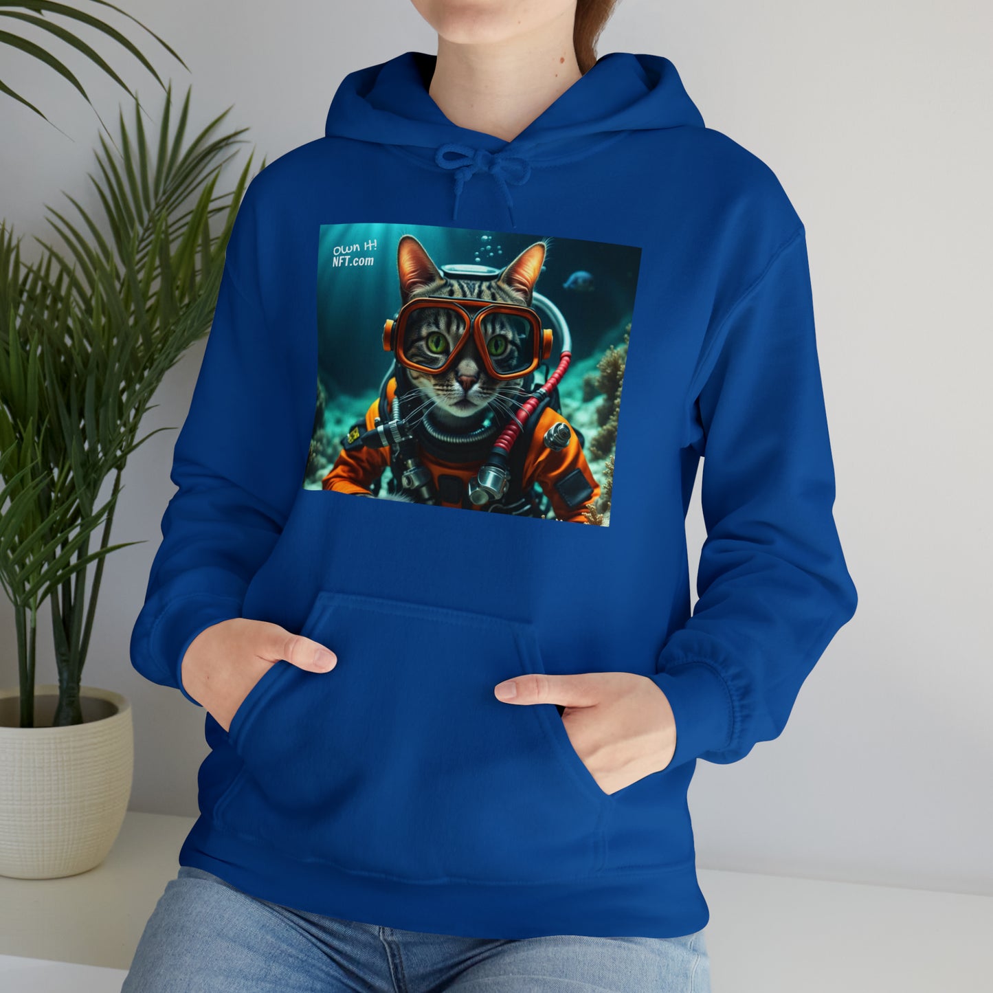 The Scuba Diver Cat Profession NFT Art Unisex Heavy Blend™ Hooded Sweatshirt