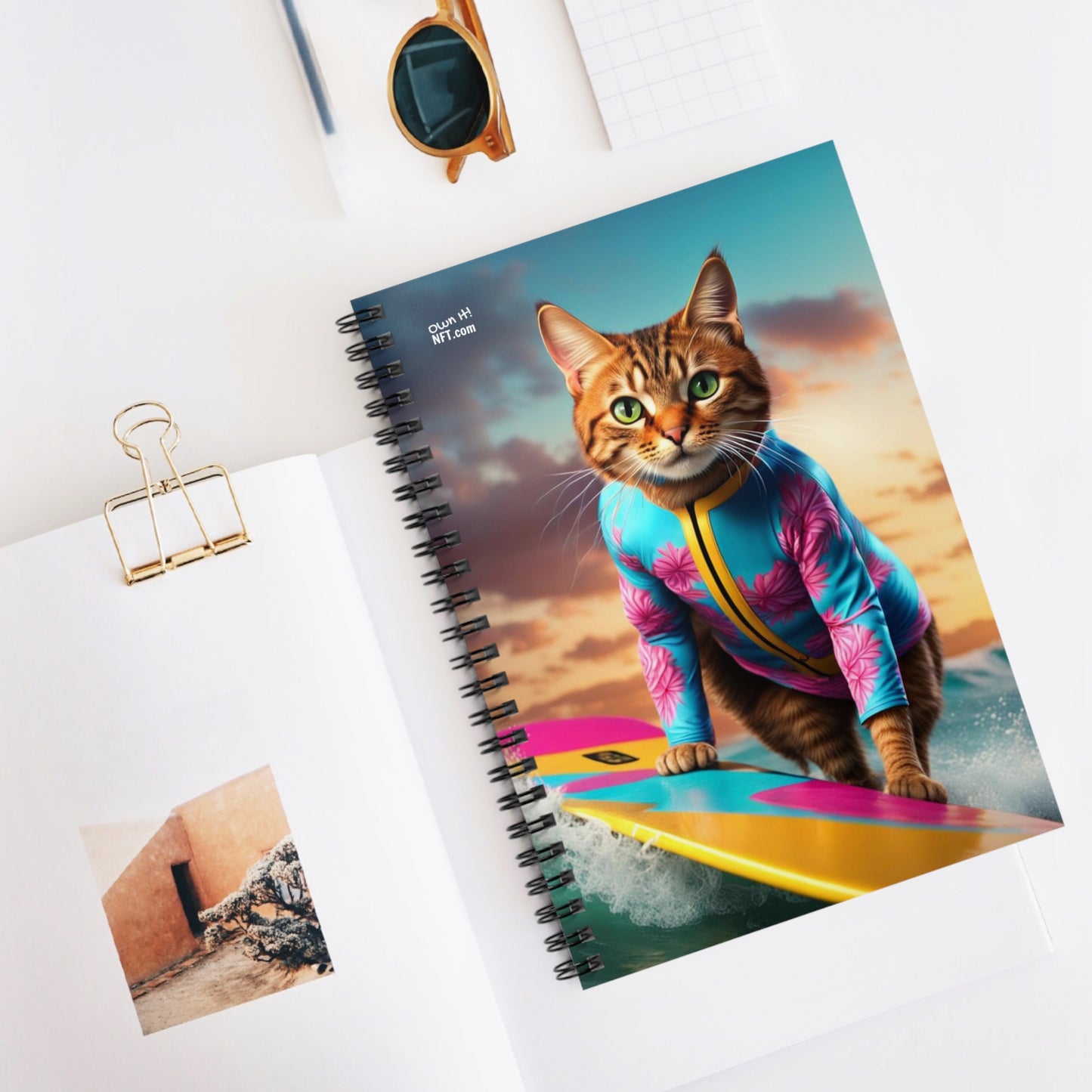 The Surf Instructor Cat Profession NFT Art Spiral Notebook - Ruled Line