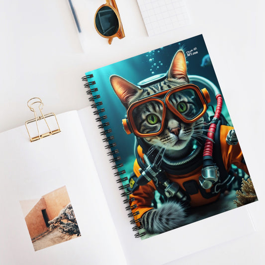 The Scuba Diver Cat Profession NFT Art Spiral Notebook - Ruled Line