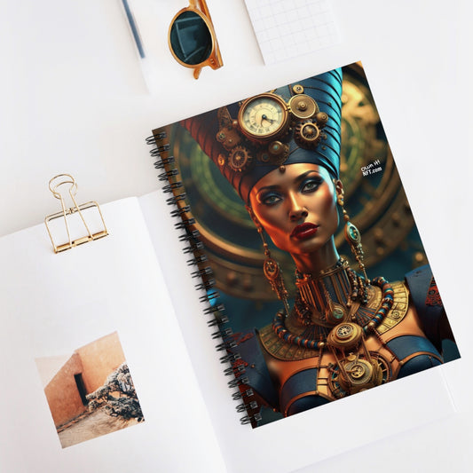 Steampunk Egyptian Queen Nefertiti NFT Art Spiral Notebook - Ruled Line