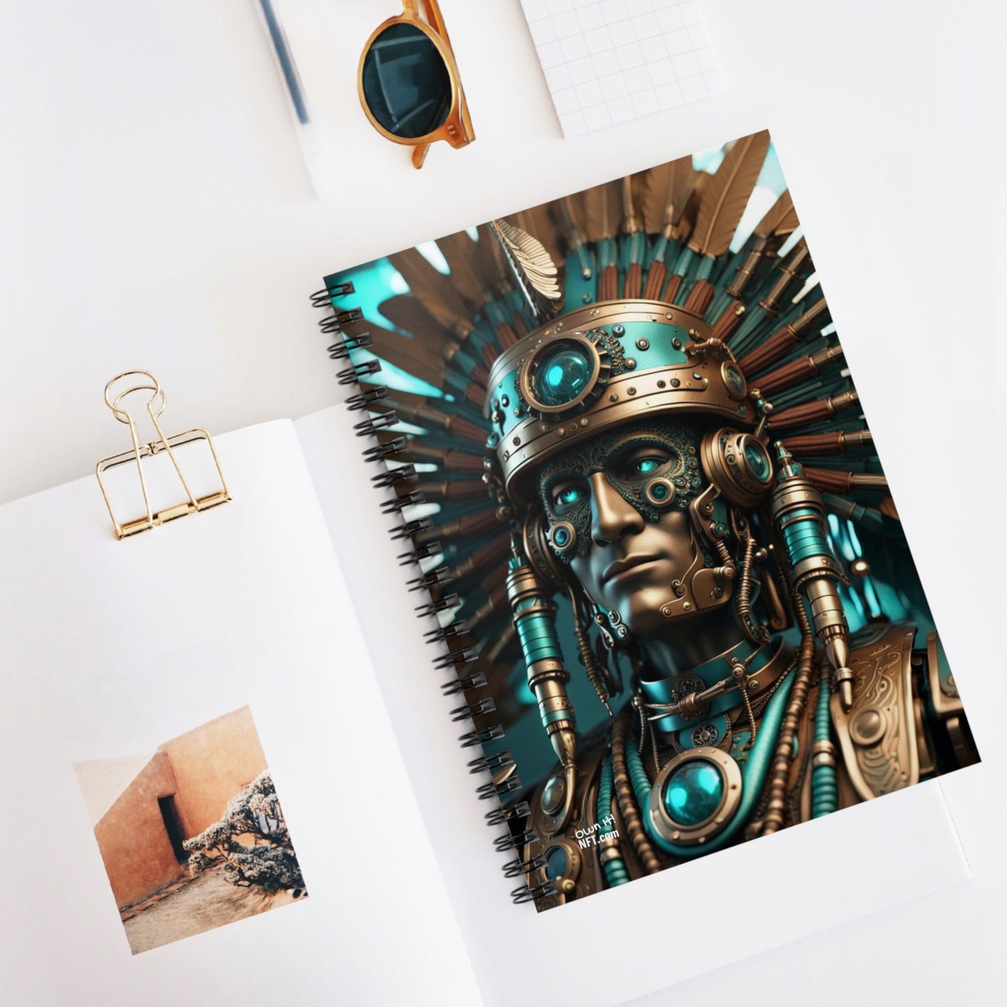 Steampunk American Indian Chief NFT Art Spiral Notebook - Ruled Line