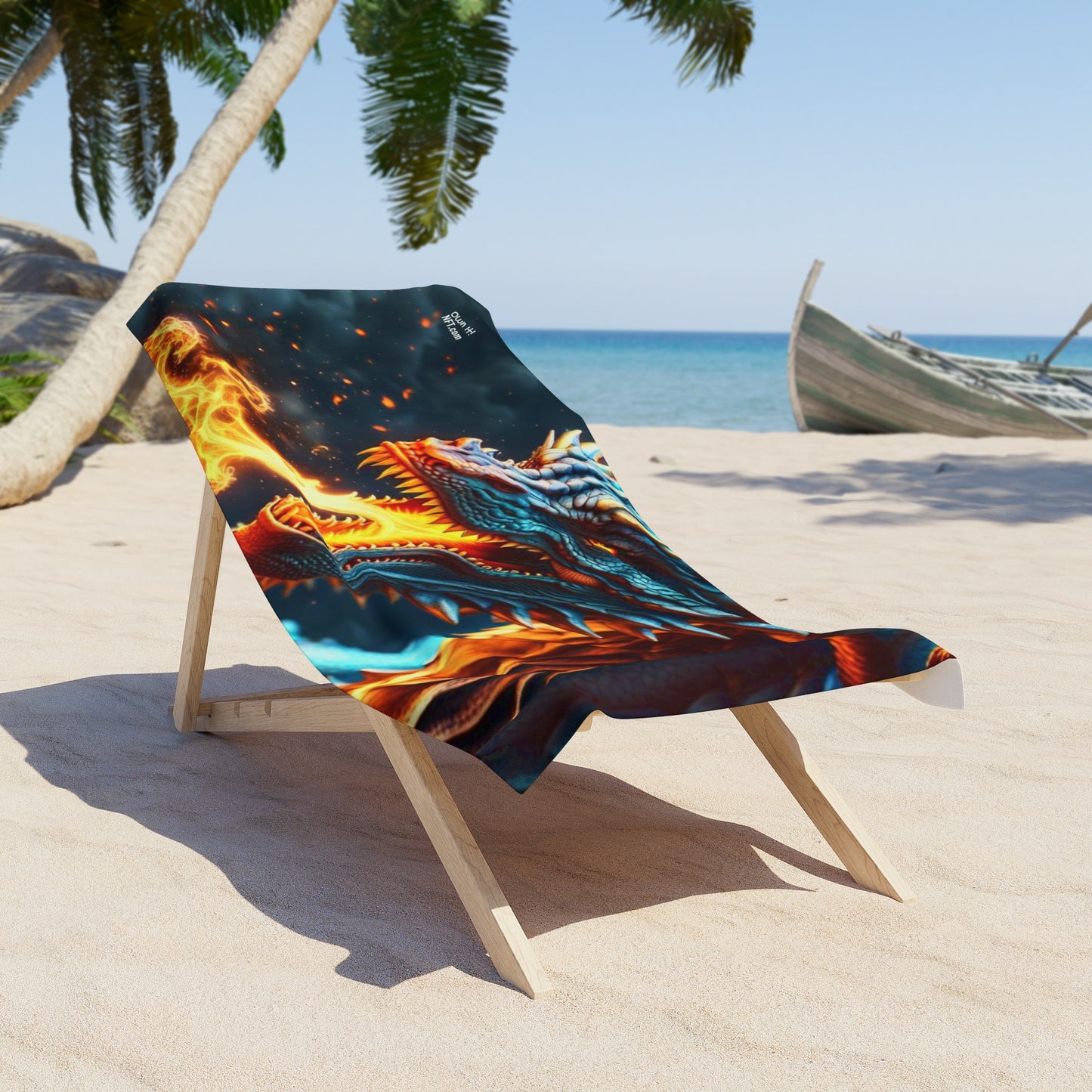 Fan Inspired Fire-Breathing Dragon NFT Art Beach Towel