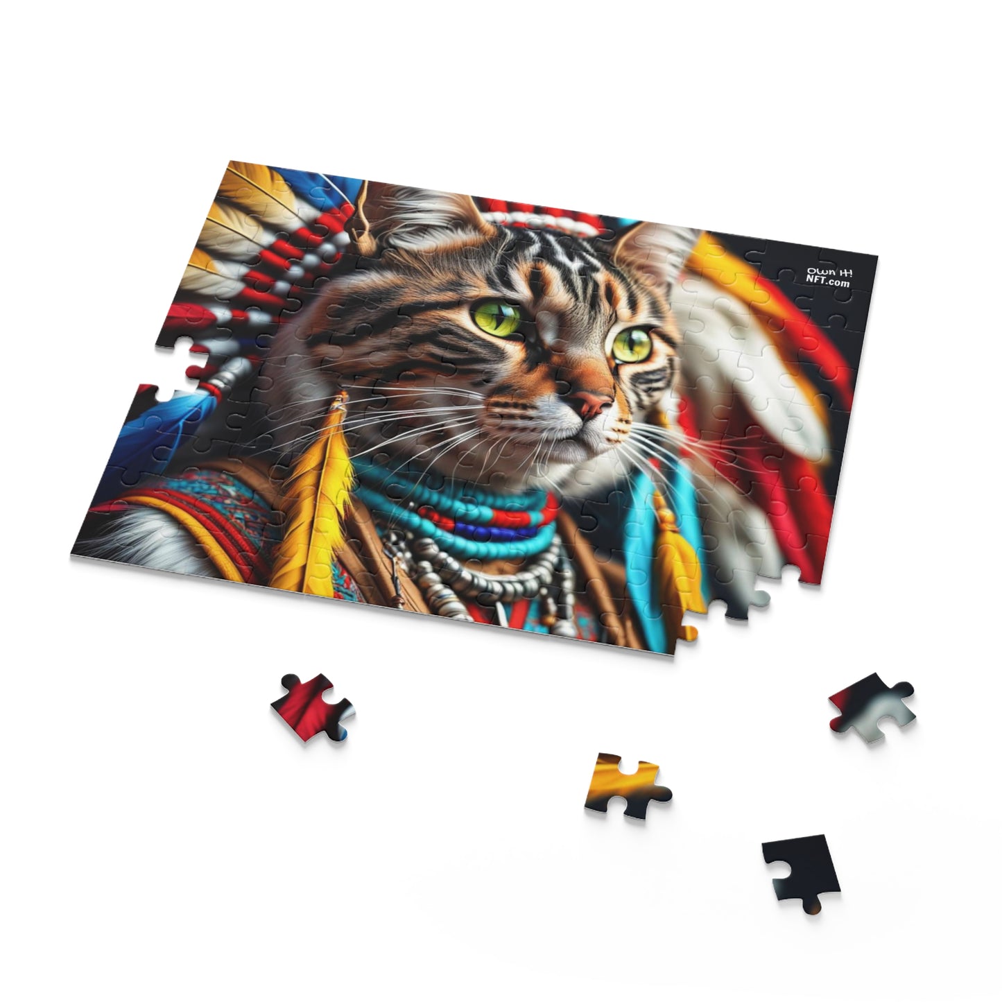 American Indian Chief Cat Profession NFT Art Collection Puzzle (120, 252, 500-Piece)