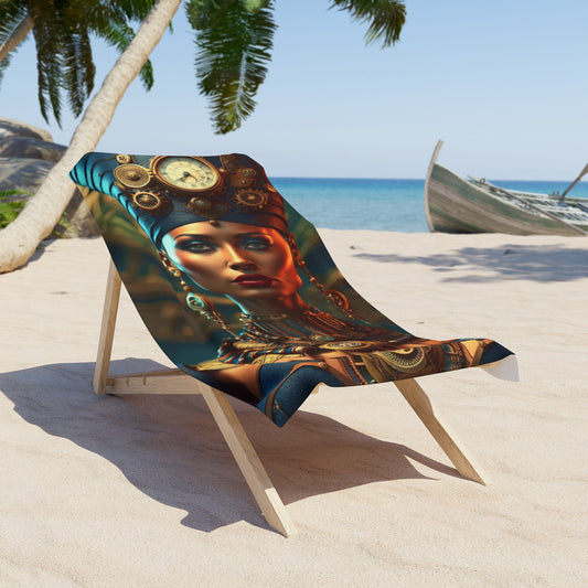 Steampunk Egyptian Queen Nefertiti NFT Art Beach Towel