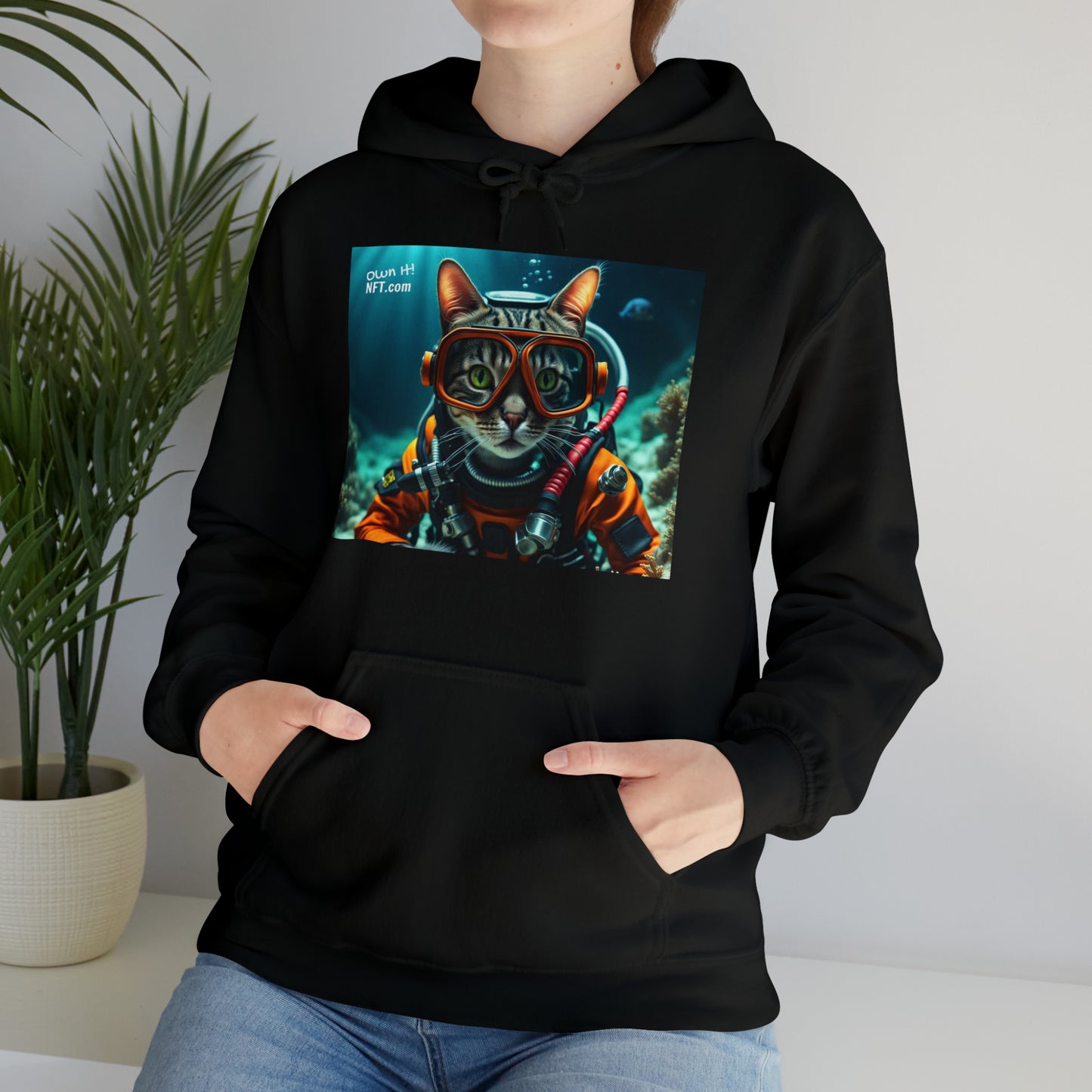 The Scuba Diver Cat Profession NFT Art Unisex Heavy Blend™ Hooded Sweatshirt