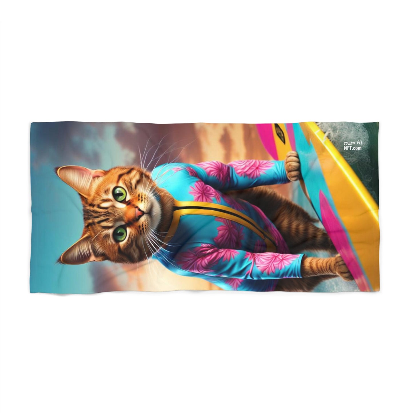 The Surf Instructor Cat Profession NFT Art Beach Towel