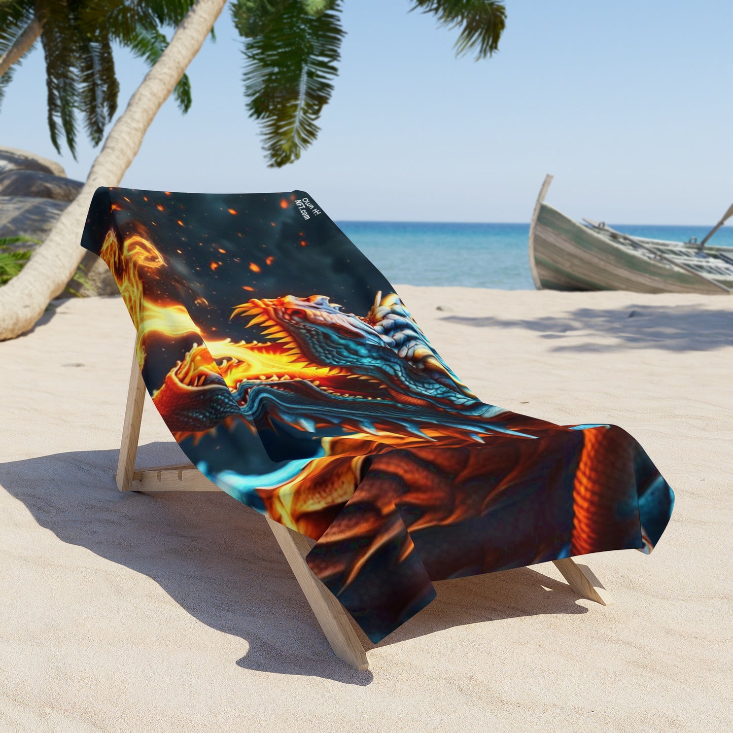 Fan Inspired Fire-Breathing Dragon NFT Art Beach Towel