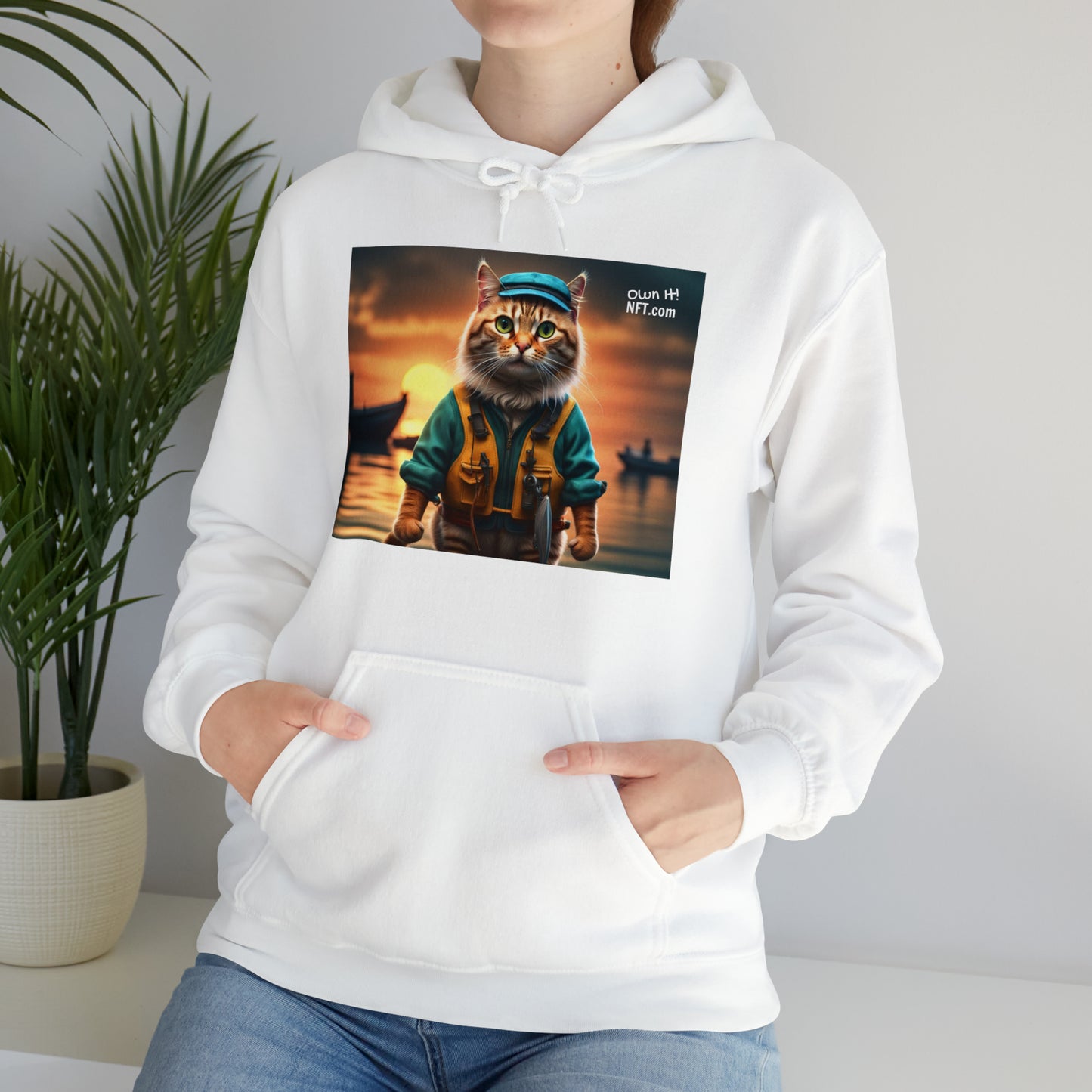 The Fisherman Cat Profession NFT Art Unisex Heavy Blend™ Hooded Sweatshirt