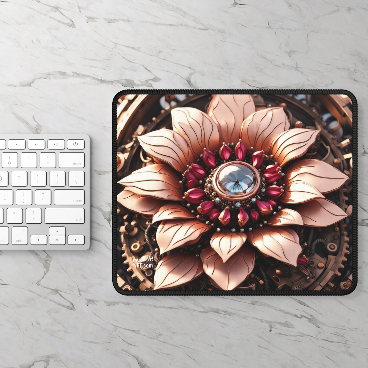 Steampunk Dahlia Flower NFT Art Gaming Mouse Pad