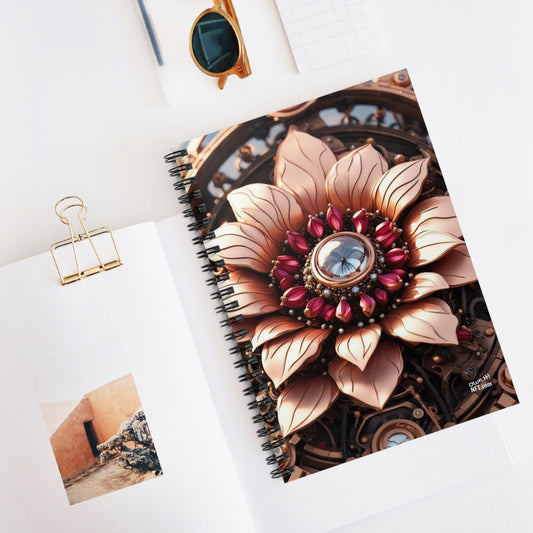 Steampunk Dahlia Flower NFT Art Spiral Notebook - Ruled Line