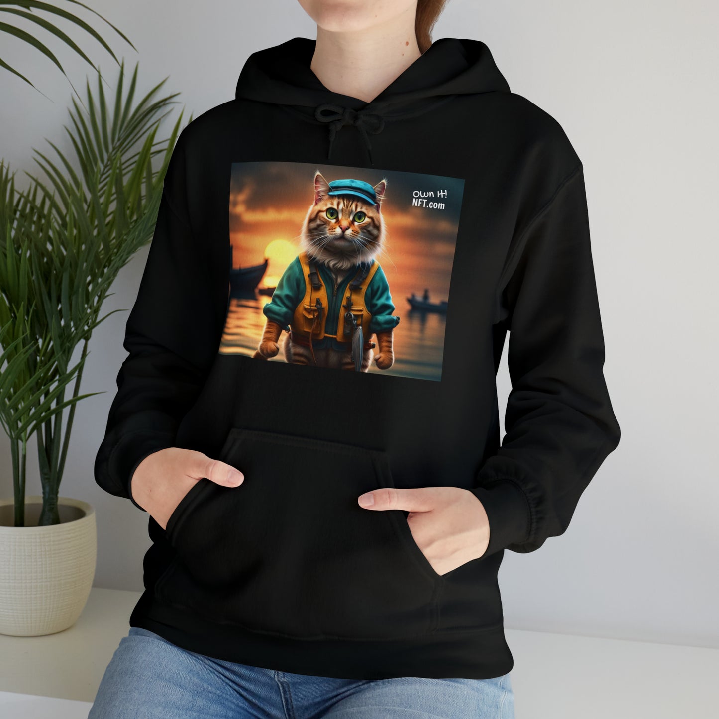 The Fisherman Cat Profession NFT Art Unisex Heavy Blend™ Hooded Sweatshirt