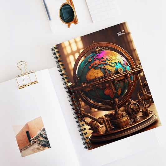 Steampunk World Globe NFT Art Spiral Notebook - Ruled Line