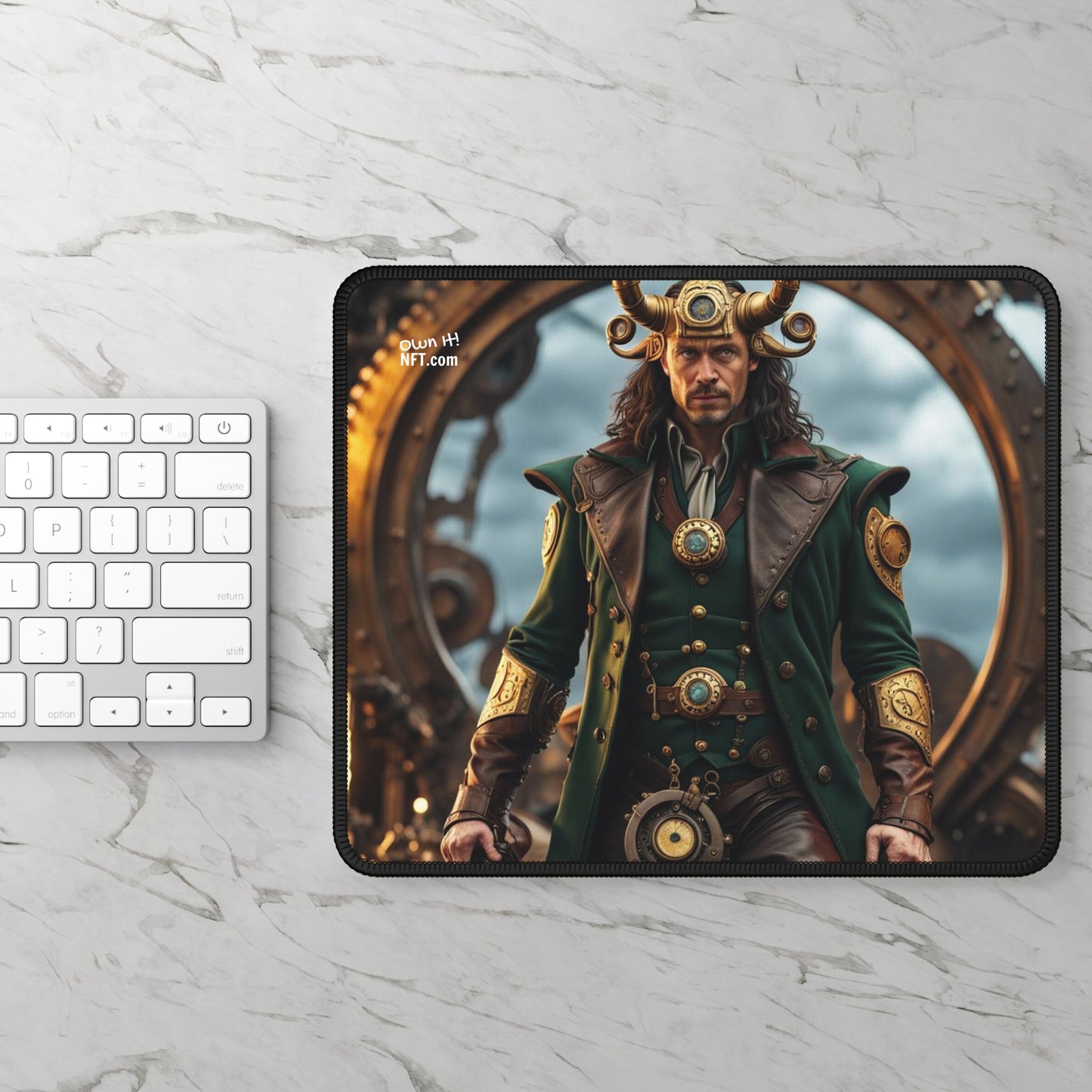 Steampunk Norse God Loki NFT Art Gaming Mouse Pad