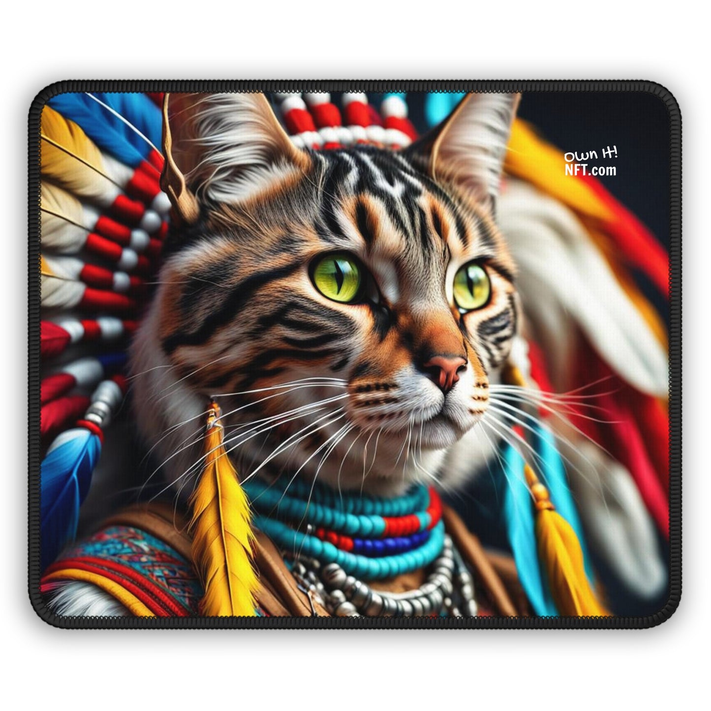 The American Indian Chief Cat Profession NFT Art Gaming Mouse Pad