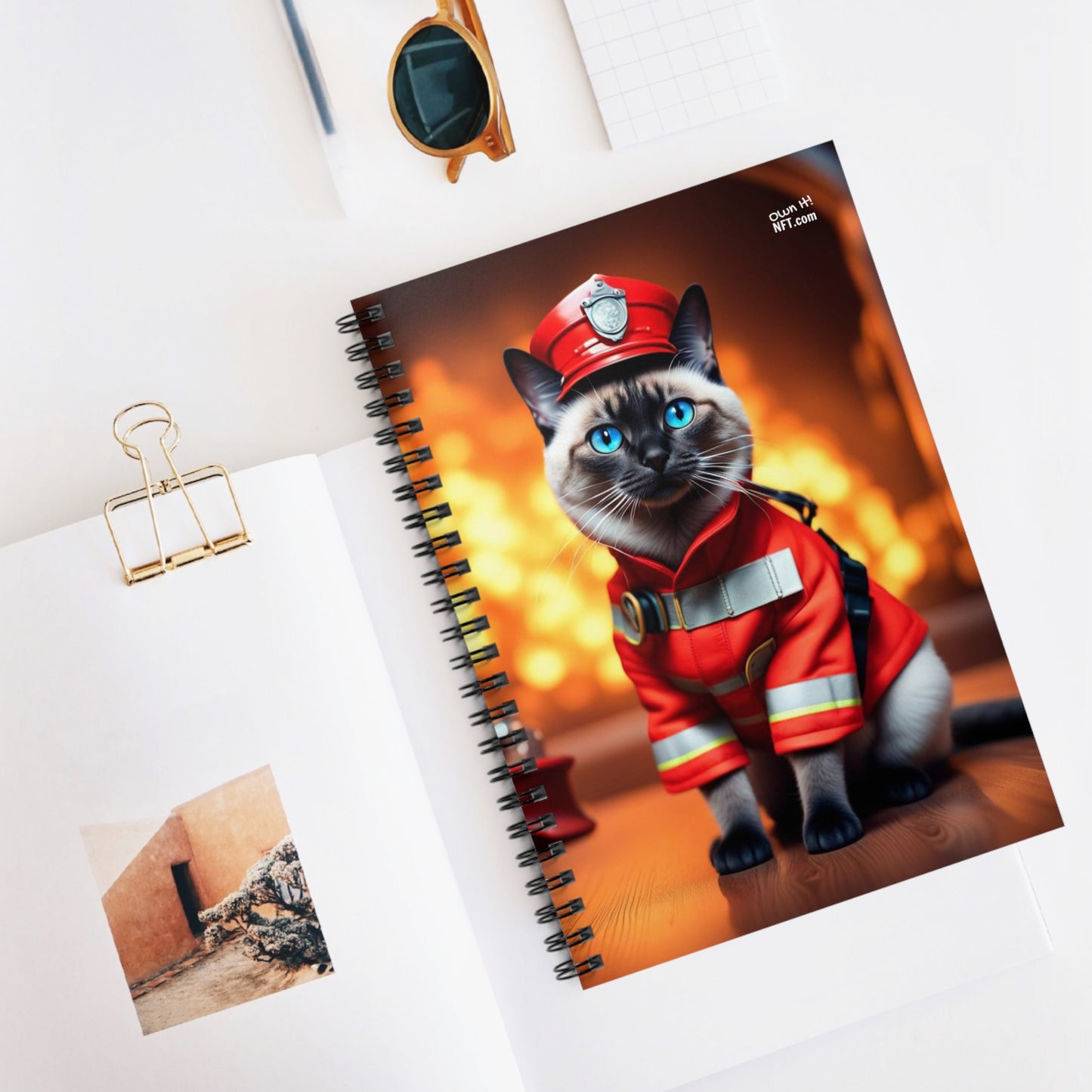 The Fireman Cat Profession NFT Art Spiral Notebook - Ruled Line