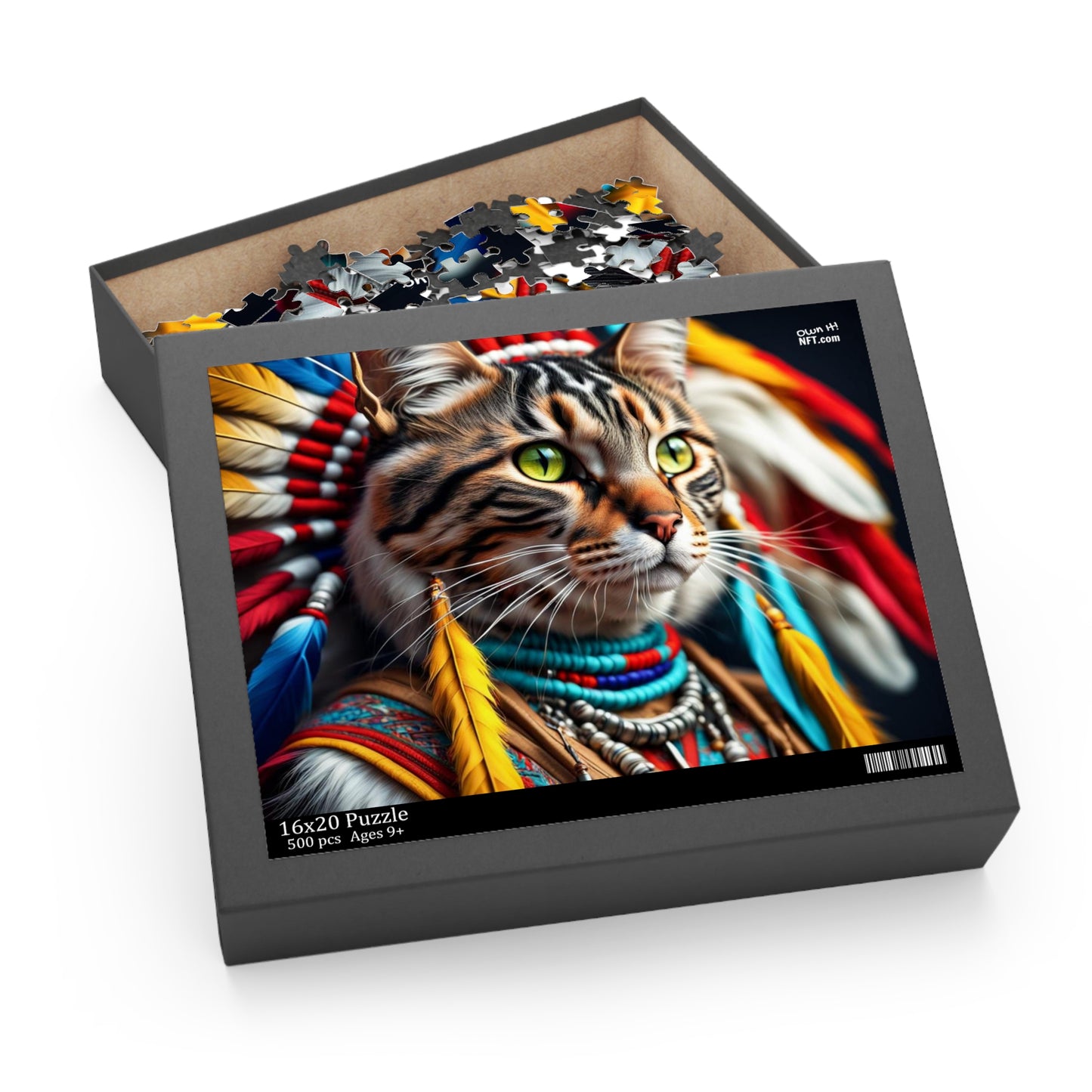 American Indian Chief Cat Profession NFT Art Collection Puzzle (120, 252, 500-Piece)